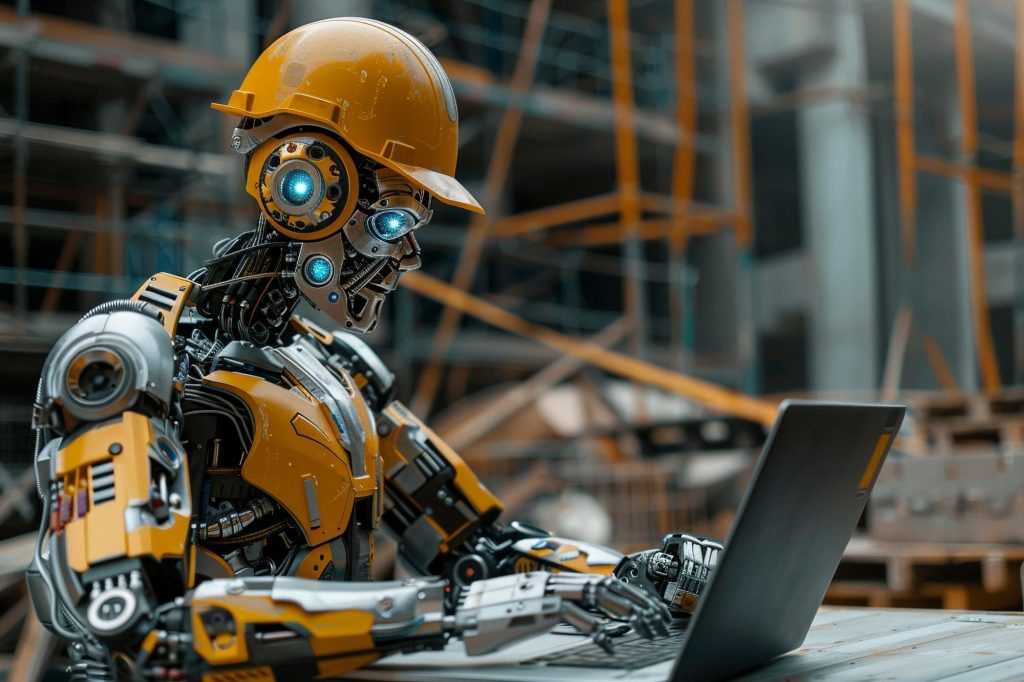 futuristic scene with high tech robot used construction industry