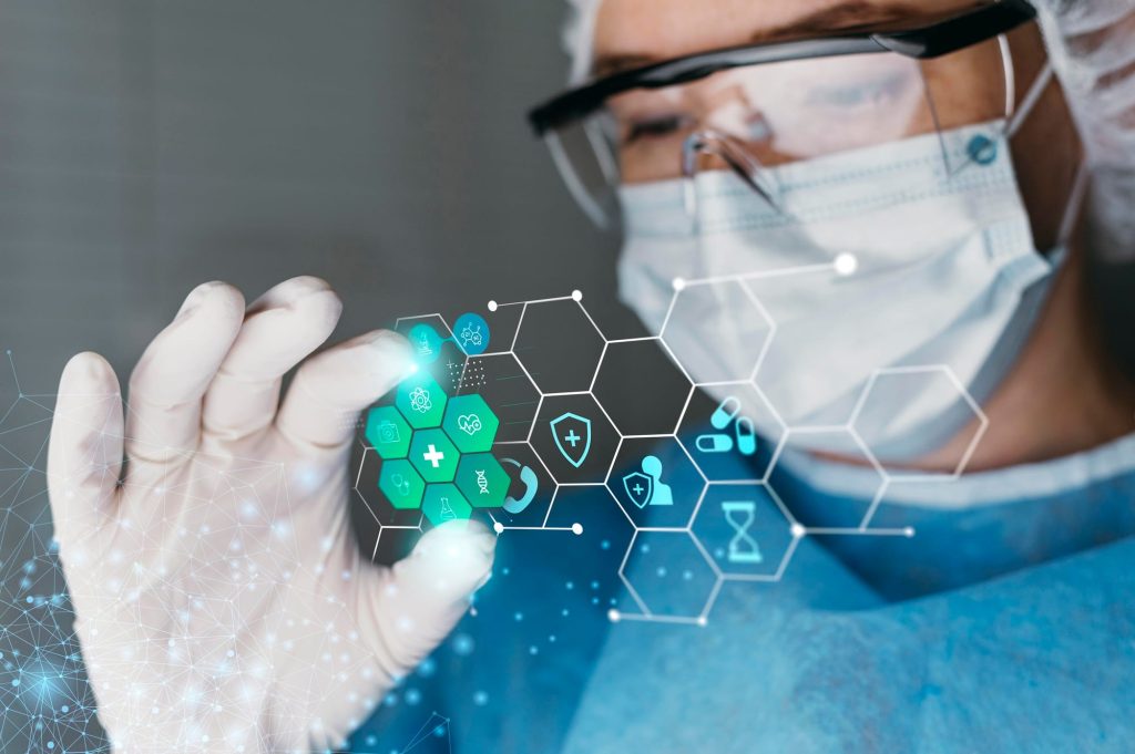 medical banner with doctor wearing goggles
